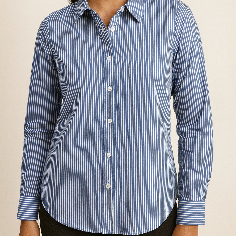 Blue and White Striped Button-Up Shirt